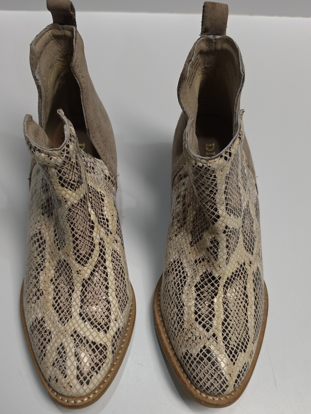 Diba True "Look Down" Leather Snakeskin Block Heel Booties - Size 6.5